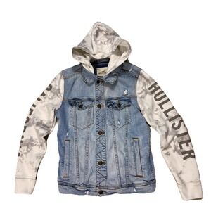 Hollister Denim Jacket Hoodie Women Xs Distressed Y2K Grunge